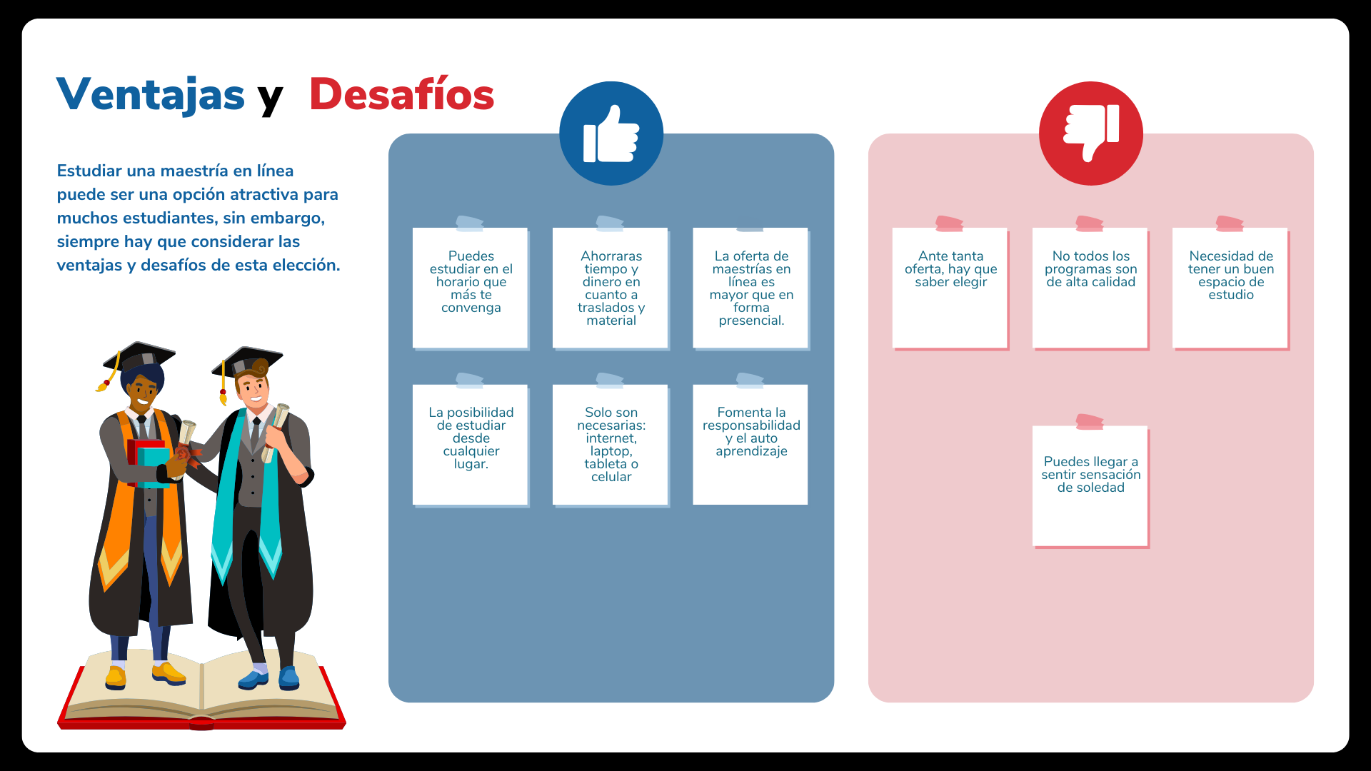 Cuadro comparativo sobre ventajas y desafíos de estudiar en línea
