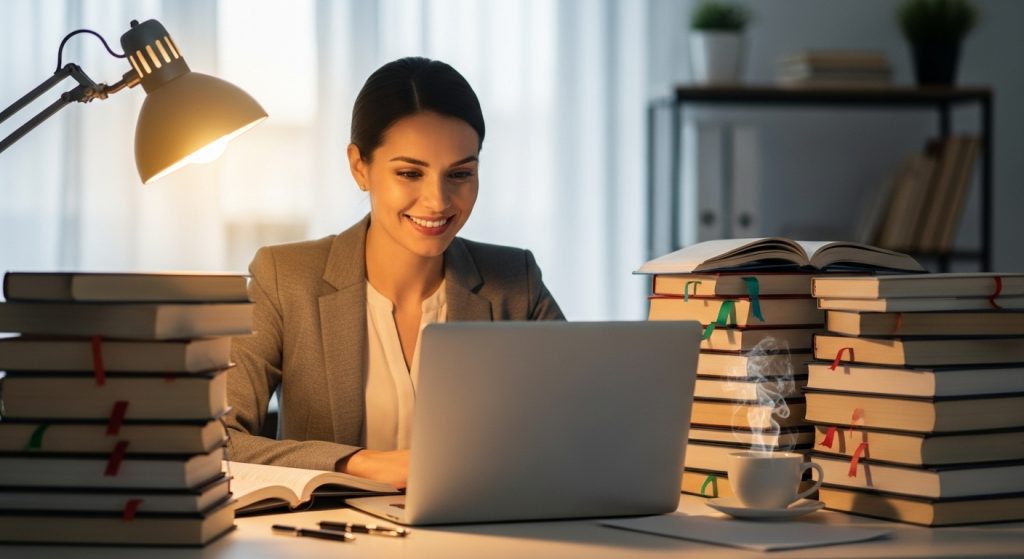 Persona estudiando una maestría de forma online